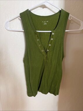 Urban Outfitters Olive Green Ribbed Henley Tank Top